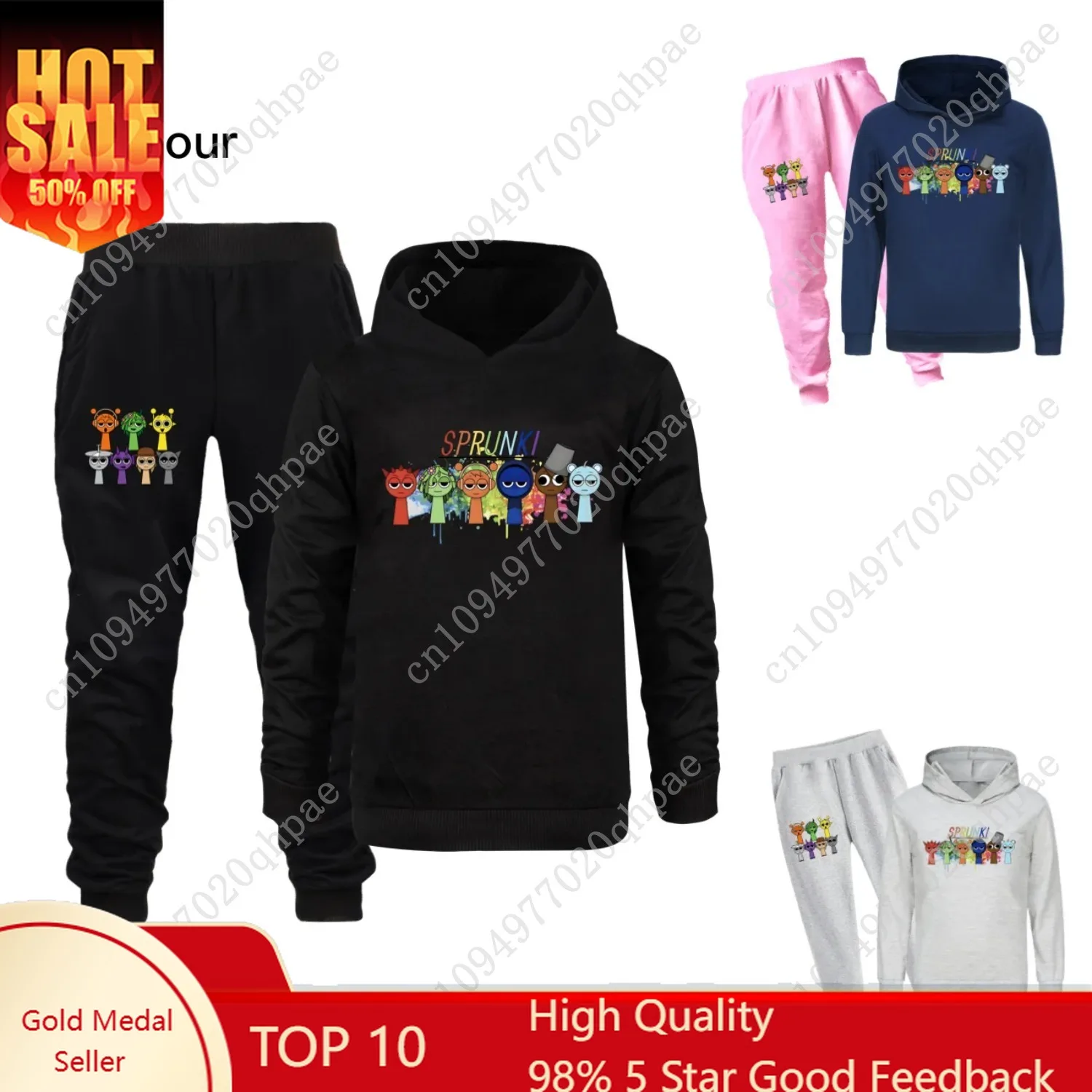 

New Sprunki Clothes Set Kids Cartoon Incredibox Hoodie Boys Spring Fall Tracksuit Boys Hooded Sweatshirt Tops Pants 2-piece Sets