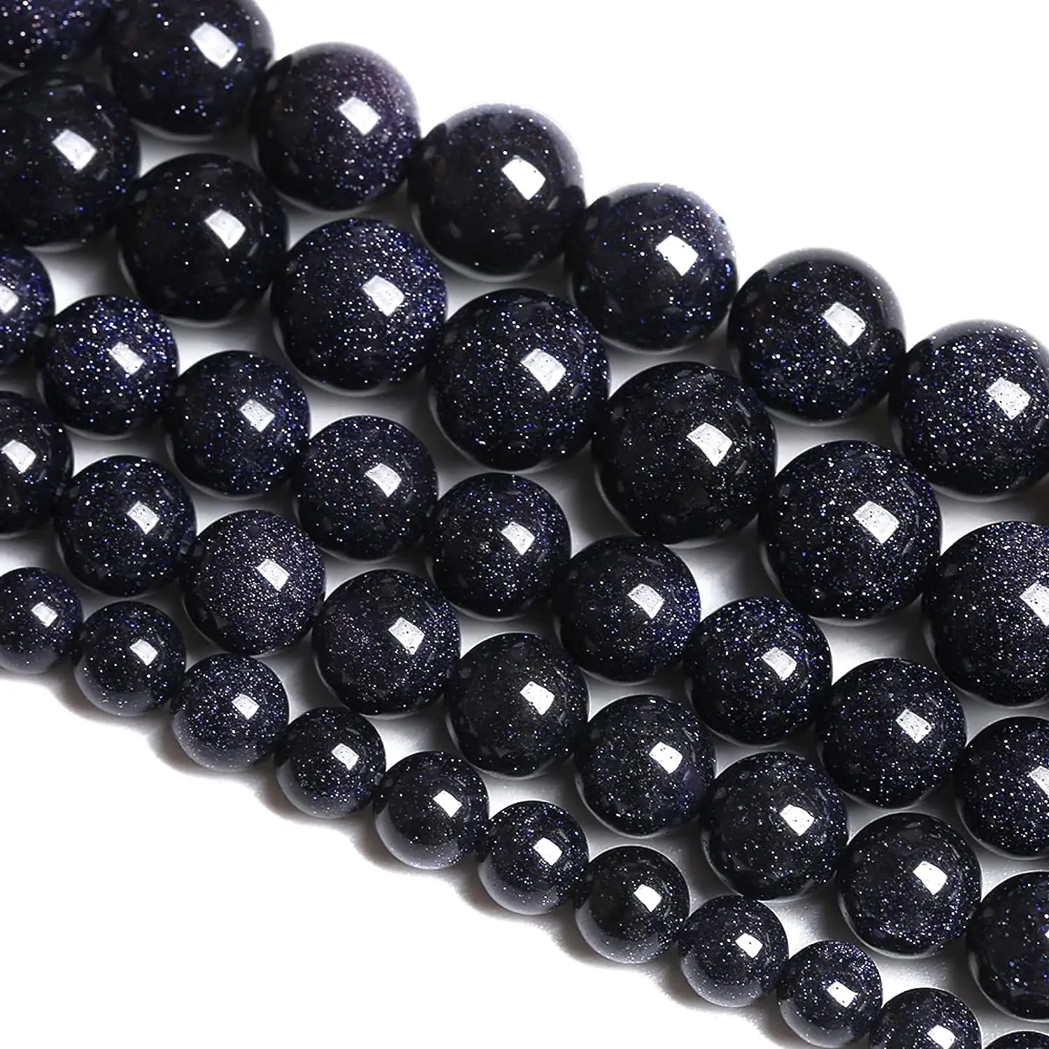 Blue Sand Shiny Natural Gemstone Round Spacer Loose Beads for Jewelry Making DIY Necklace Bracelet 6MM 8MM 10MM 12MM