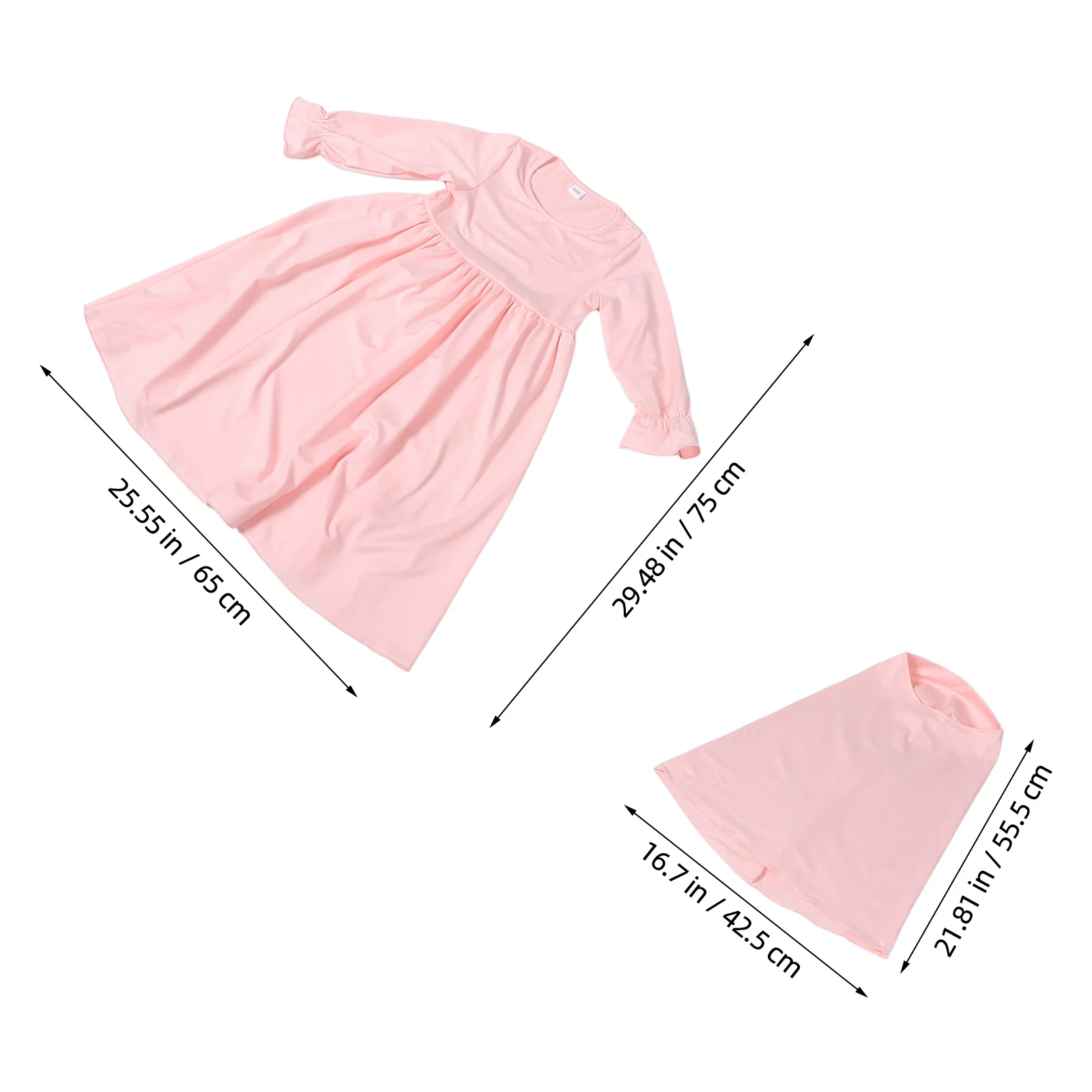 1 set 1 set vestito per bambini set 100 cm manica lunga vestito musulmano per la ragazza del bambino neonate hijab manica volant abito da preghiera bambini