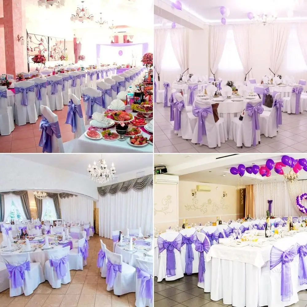 Fasce per sedie in raso color lavanda - Confezione da 100 fiocchi decorativi per matrimoni, feste e banchetti (7x108 pollici)
