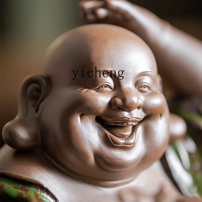 L7-14 Chinese Zen Maitreya Buddha Ornament Ceramic Lucky Living Room Entrance Bogu Frame Office Decoration