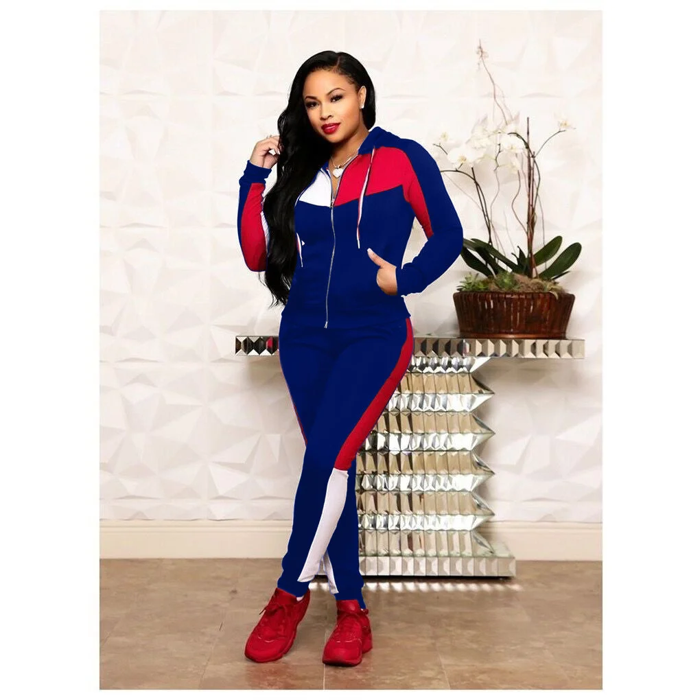 2023 Spring Two Piece Sets Womens Geo Print Long Sleeve Zip Up Hooded Top & Pants Set Outifits Fashion Tracksuits Casual Elegant