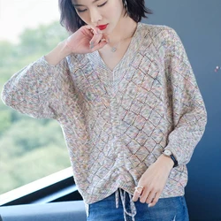 Spring and Autumn Long Sleeve Bottom Hollow New Fashion Knitwear Women's Sweater Short Top Versatile Outerwear Small Shirt