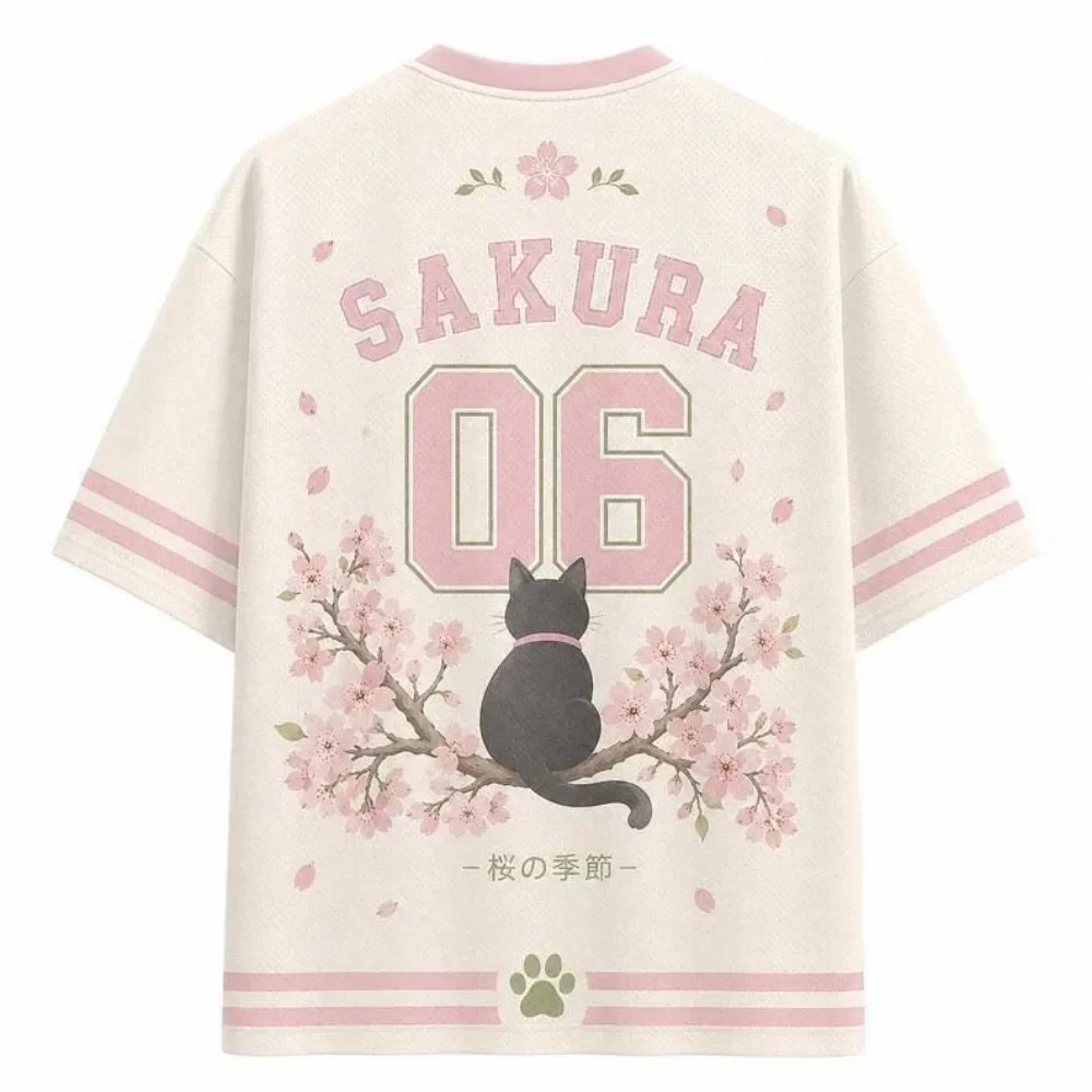 Harajuku Kirschblüten-Katzenpfoten 3D-Druck Sport Schnelltrocknend Atmungsaktiv Herren V-Ausschnitt T-Shirt Outdoor Street Casual Eltern-Kind-Kleidung – Detail 5