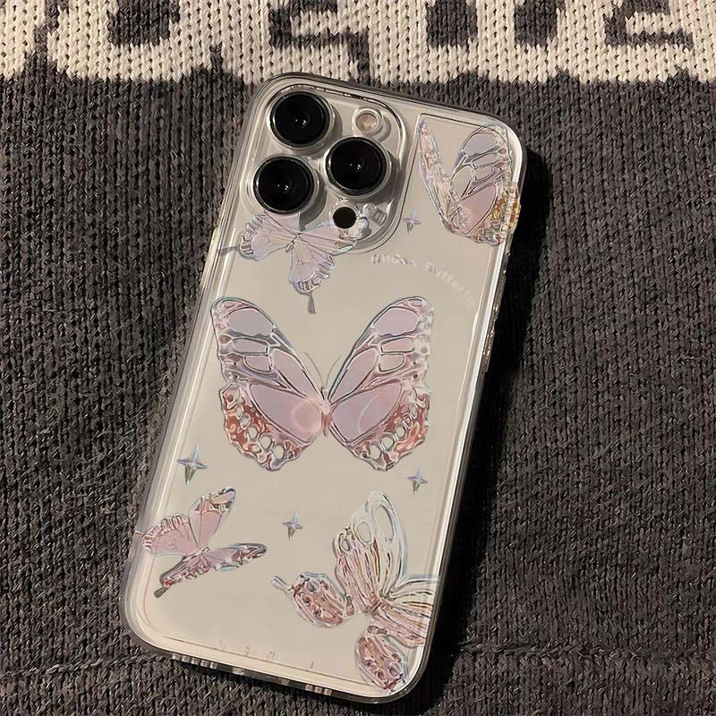 For Iphone 15 Mobile Phone Case Women Butterfly Flower Pattern Mobile Phone Case Transparent Mobile Phone Case Accessories image 6