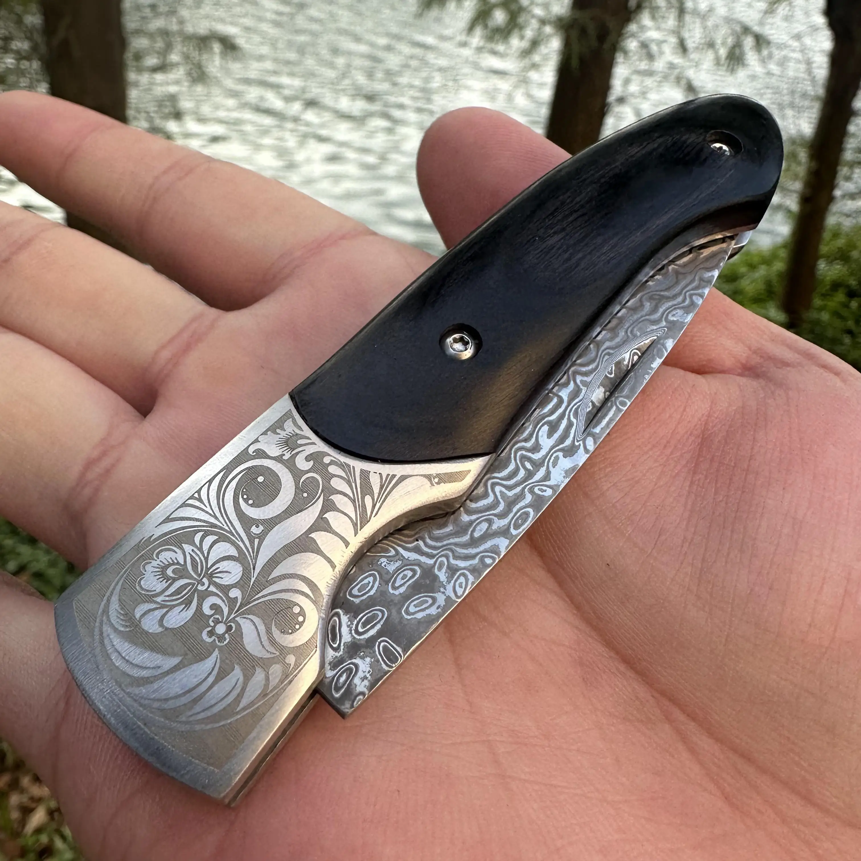 Topwell Handmade Damascus Pocket Folding Knife Vg10 Blade Sandalwood Handle Portable Outdoor Camping Fishing Gift For Men