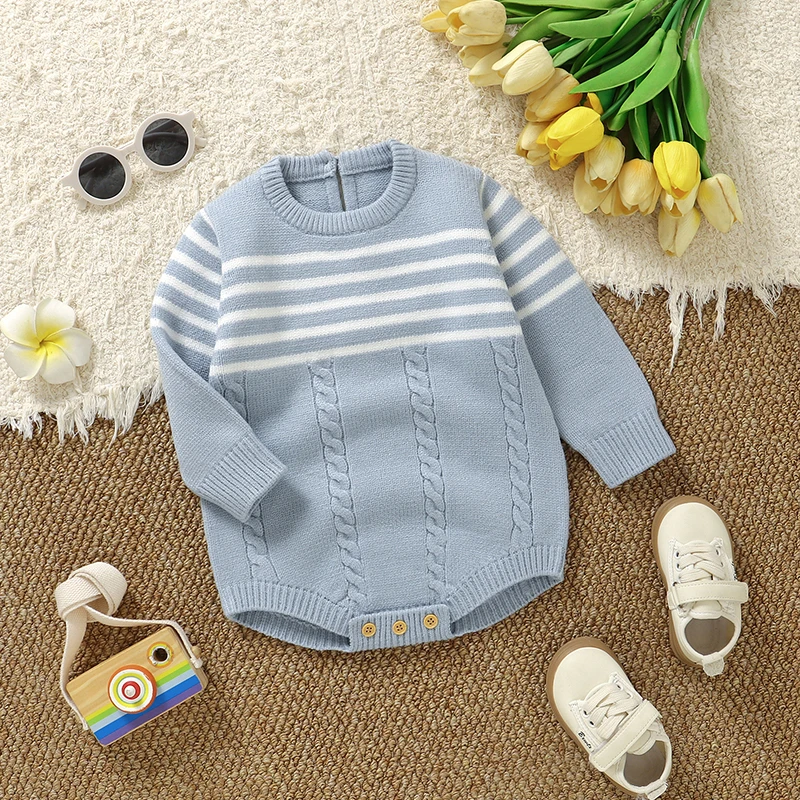 

Autumn Winter Baby Bodysuits Clothes Casual Long Sleeves Knitted Newborn Boys Girls Onesie Coveralls Infant Jumpsuits One Pieces
