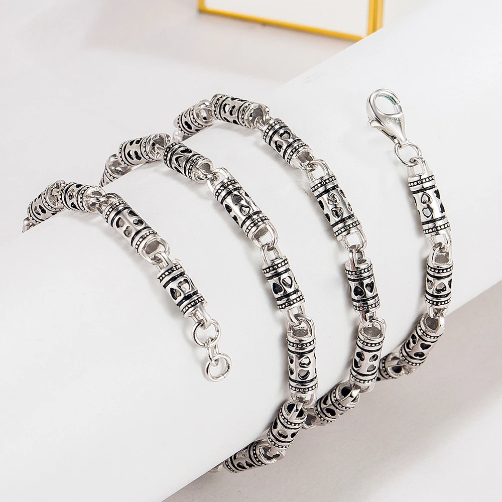 Vintage Fashion Classic round tube Chain Necklace Men 925 Sterling Silver Long Necklace For Men Women Chain Men Necklace Jewelry