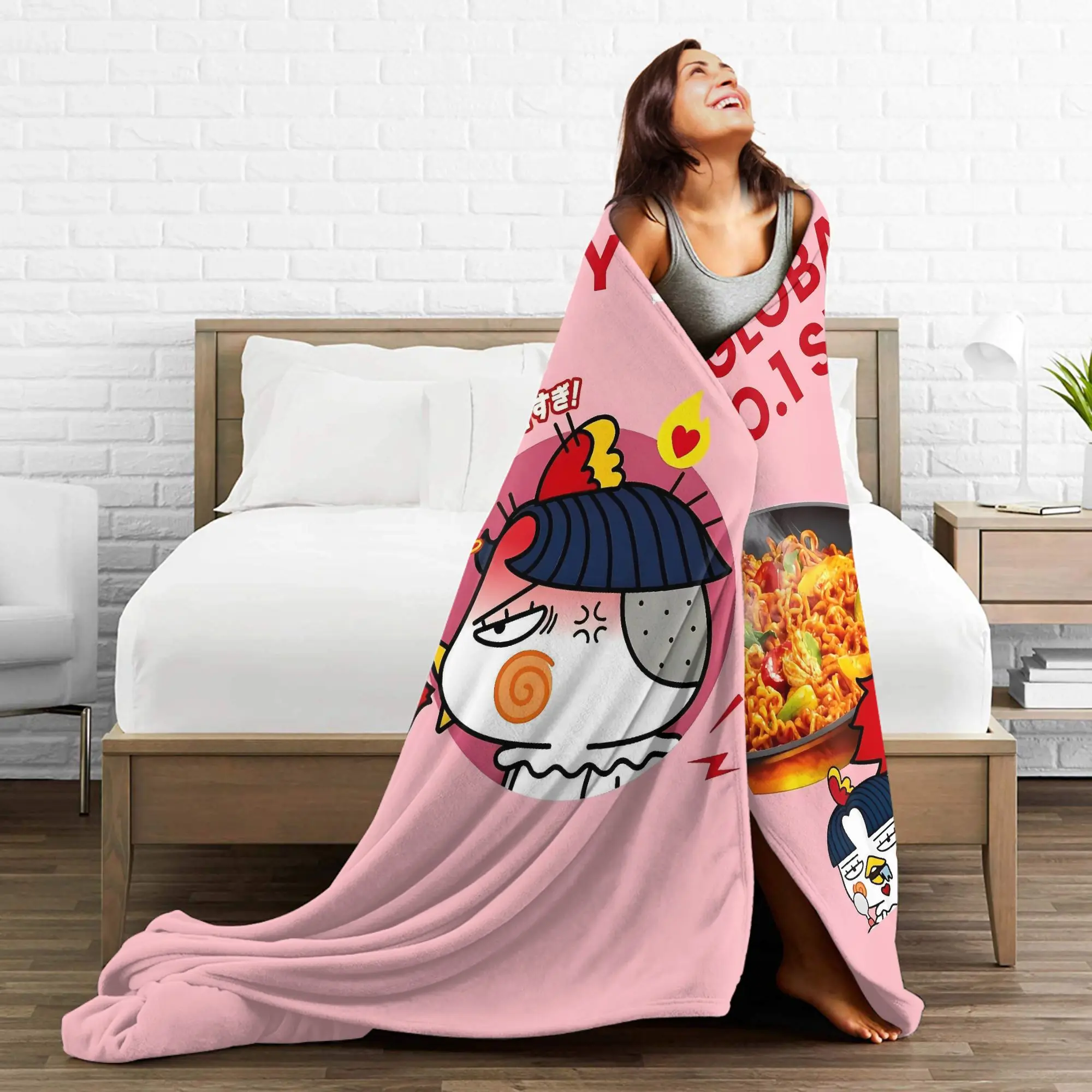 Spicy Chicken Noodles Hot Buldak Blanket Travel Office Flannel Bedding Throws For Living Room Soft Warm Design Quality Bedspread view 4