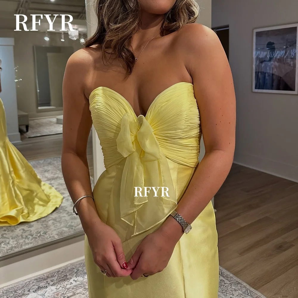 فستان سهرة بحورية البحر من RFYR فستان حفلة موسيقية أصفر مع طيات فيستدو دي نوفيا مع فيونكة فساتين الحفلات الرسمية للنساء حسب الطلب