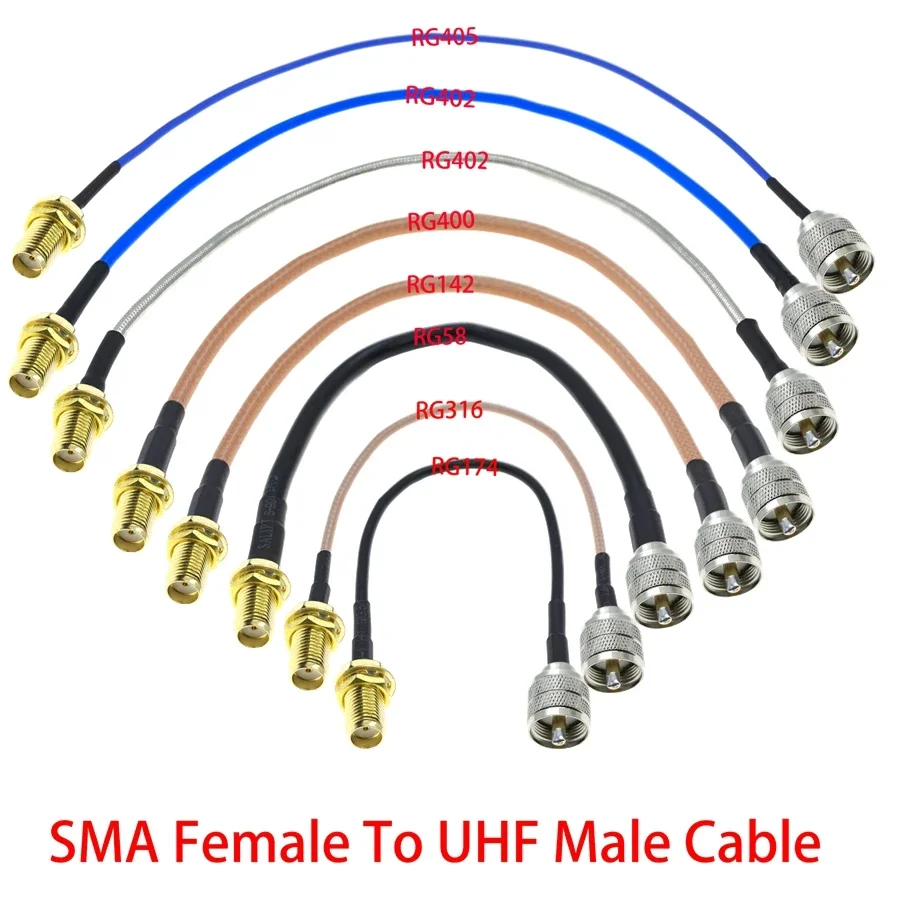 SMA Female To UHF male PL-259 Plug Connector RF Coax Coaxial Cable Pigtail Extension RG316 RG58 RG174 RG142 RG400 RG402 RG405