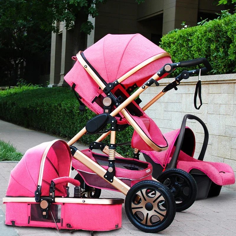 Poussette de Luxe 3 en 1 pour Bébé, Portable et Réversible, Haut Paysage, 7 Cadeaux, 2023