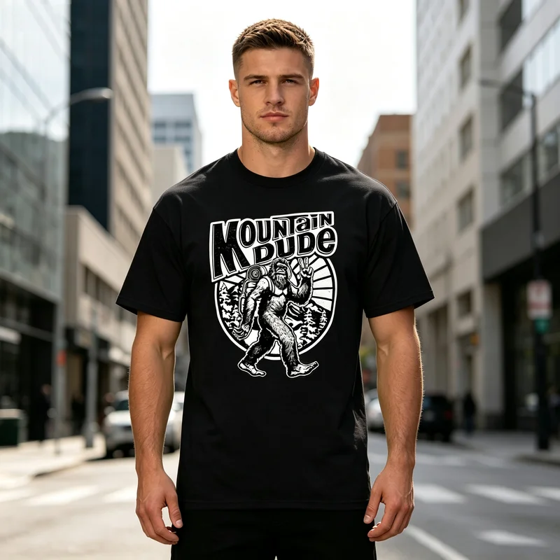 Mens Mountain Dude Sasquatch T Shirt Vintage Bigfoot Graphic Tee Casual Cotton Short Sleeve For Camping Hiking Outdoor Fans