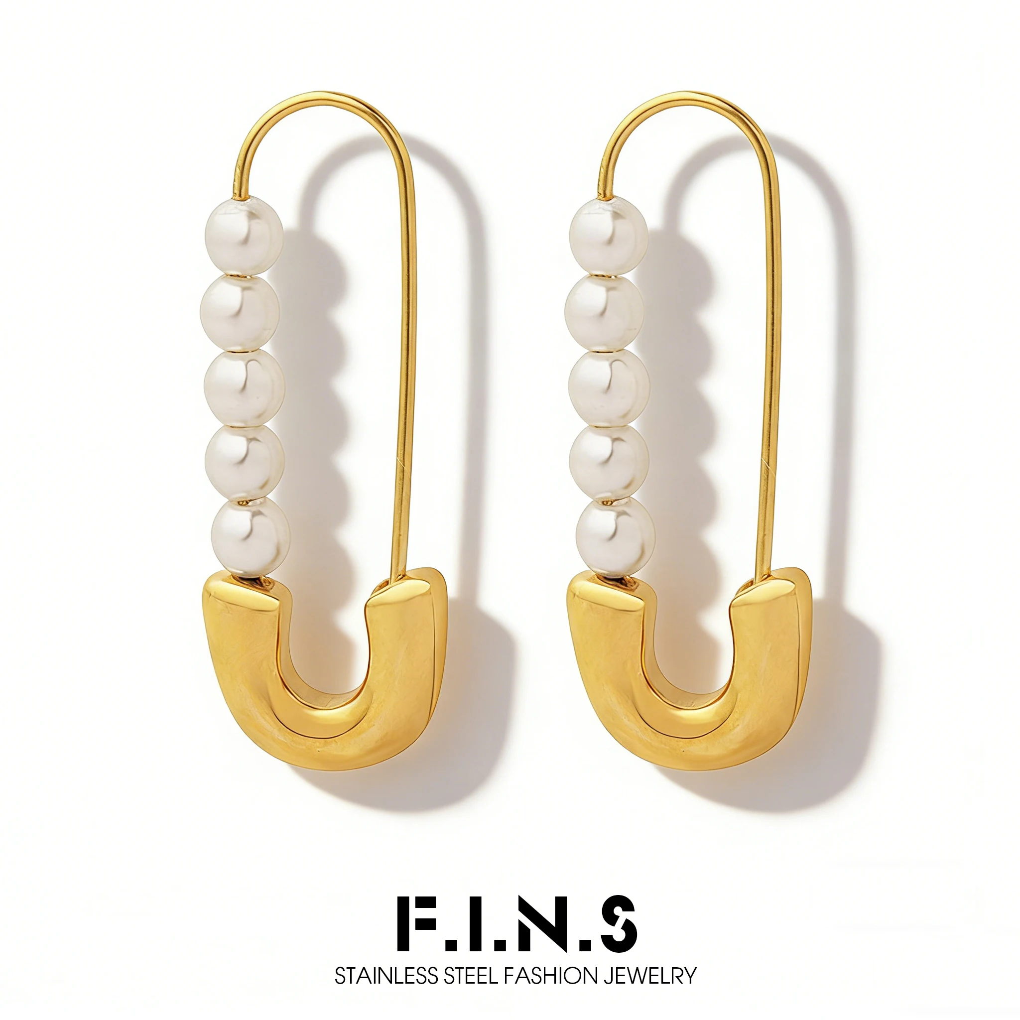 

F.I.N.S Paper Clip Imitaion Pearl Titanium Steel Metal Stud Earrings Minimalist Waterproof No Fade Hypoallergenic Jewelry Gifts
