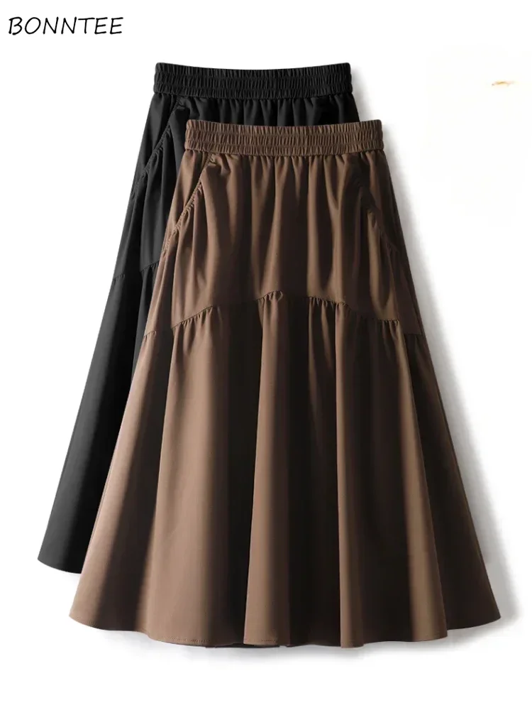 Long Skirts for Women Gentle Simple Foldas Aesthetic Literary Students Holiday Soft A-line Simple Cozy Korean Fashion Clothing