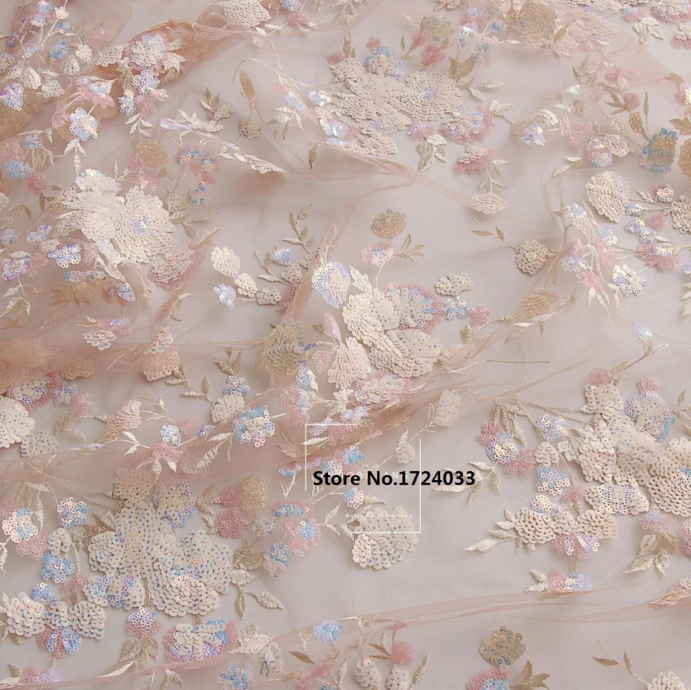 130cm wide Quality Colored Sequins Embroidery Fabric DIY Children Clothes Dress Material SC501