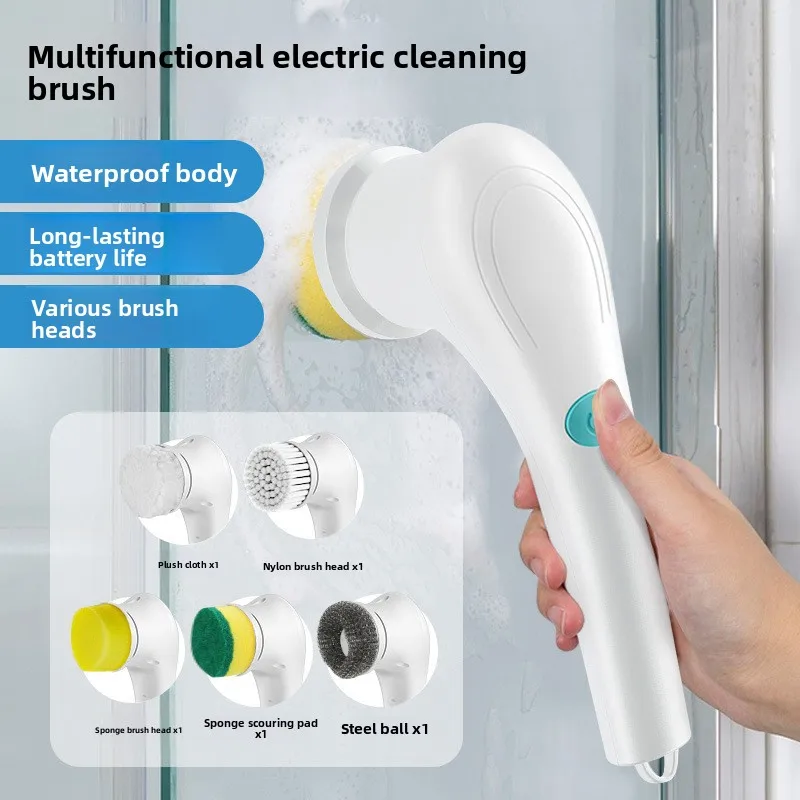 5 Heads Handheld Electric Cleaning Brush Multifunctional Kitchen Pot Dish Scrubber New Wholesale Supply