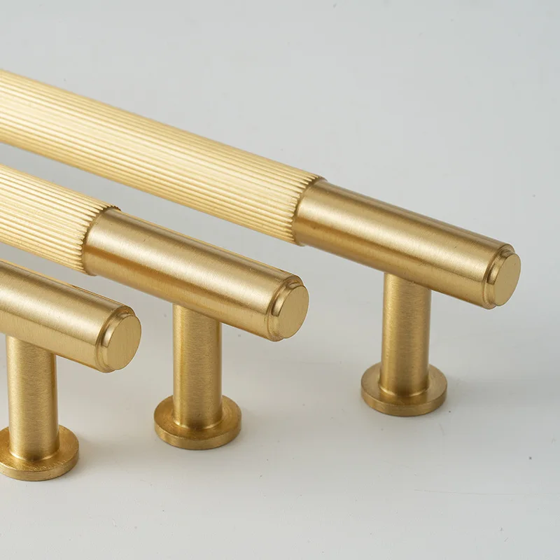 Brass Handles Retro Striped Non-slip Cabinet Handles Cabinet Door T Bar Handles Kitchen Funiture Long Handle