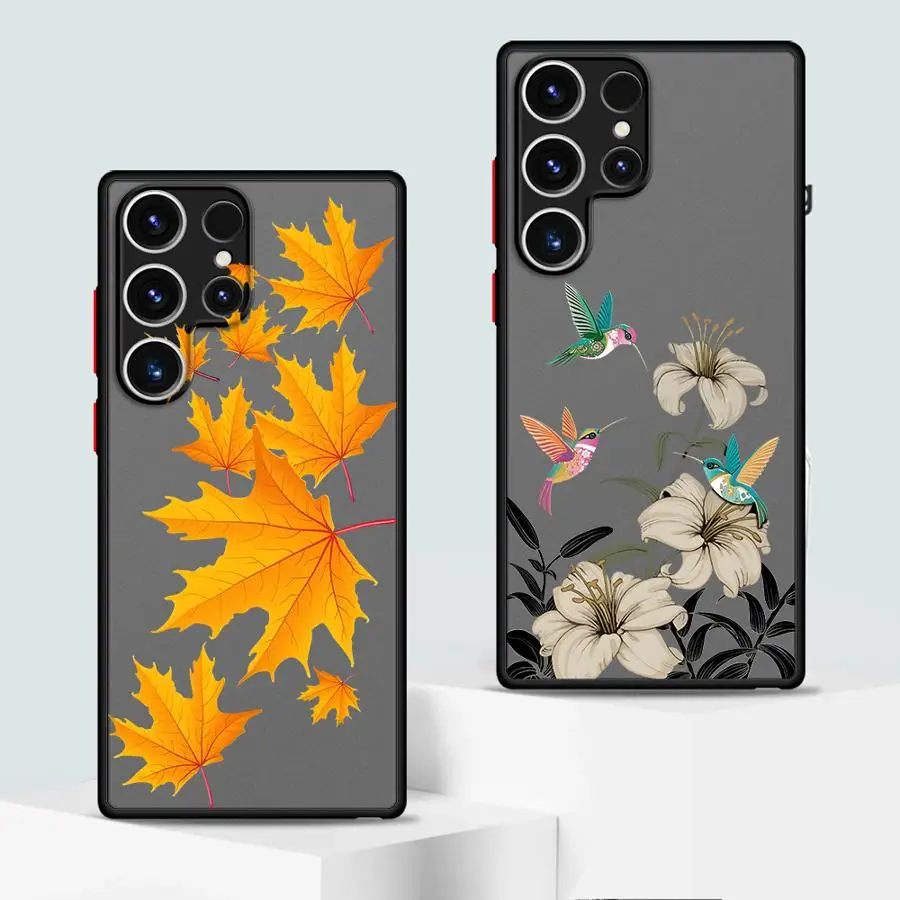 Cartoon Leaf Flowers Funda Back Phone Cover Case for Samsung Galaxy S26 S20 FE S24 Plus S21 S22 S25 Ultra Note 20 Ultra 10+ S23