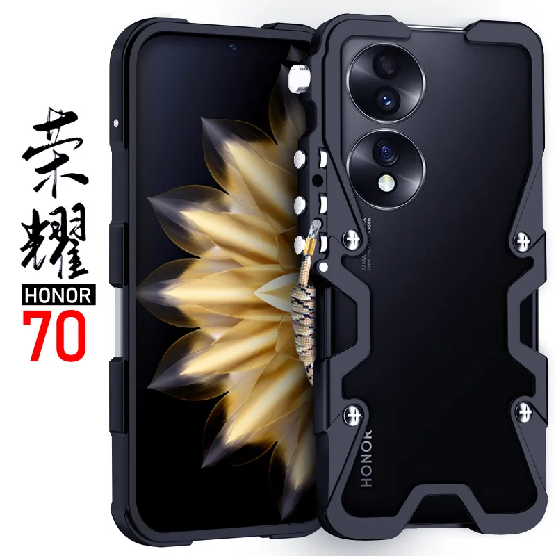 

Luxury Armor Metal Aluminum Phone Cases Bumper For Honor70 Honor 70 Pro Cover Mechanical Purely Handmade Skull Case