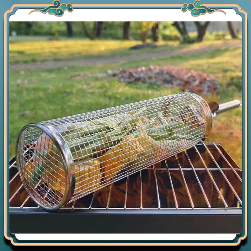

Latest Rolling Grilling Baskets For Outdoor Barbecue Cage With Handle Grill Bbq Net Tube Stainless Steel Large Round Mesh
