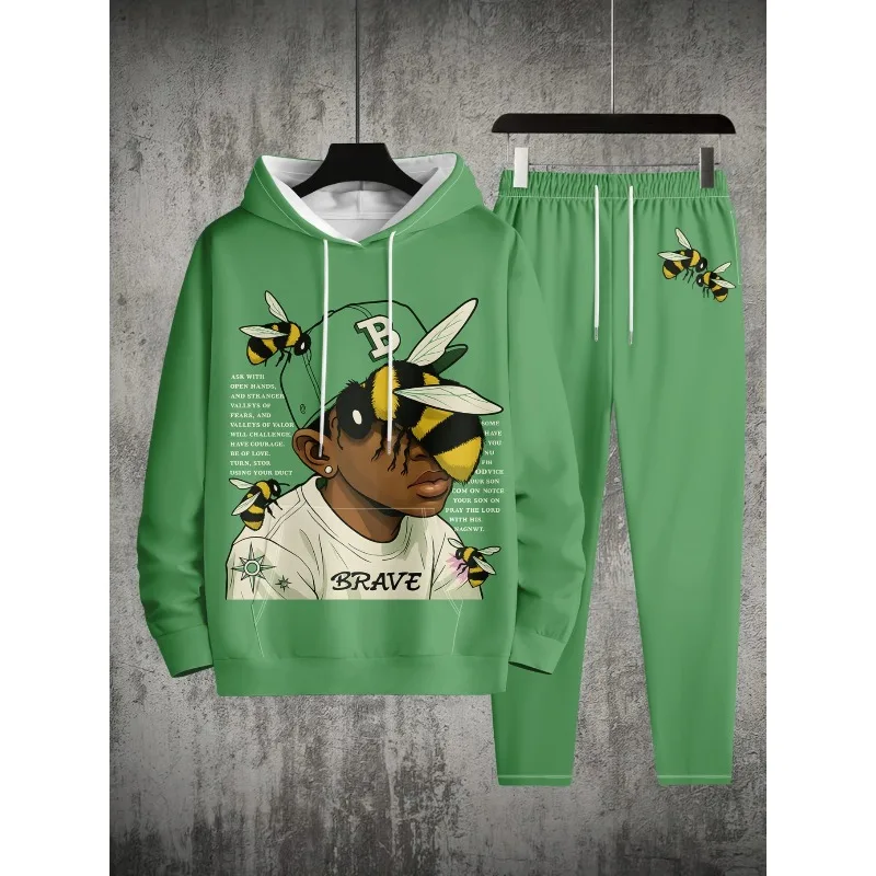 2025 ثلاثية الأبعاد مطبوعة الرجال الكتف نمط مقنعين البلوز بلوزات وسراويل قطعتين مجموعة الربيع والخريف مجموعة رياضية غير رسمية