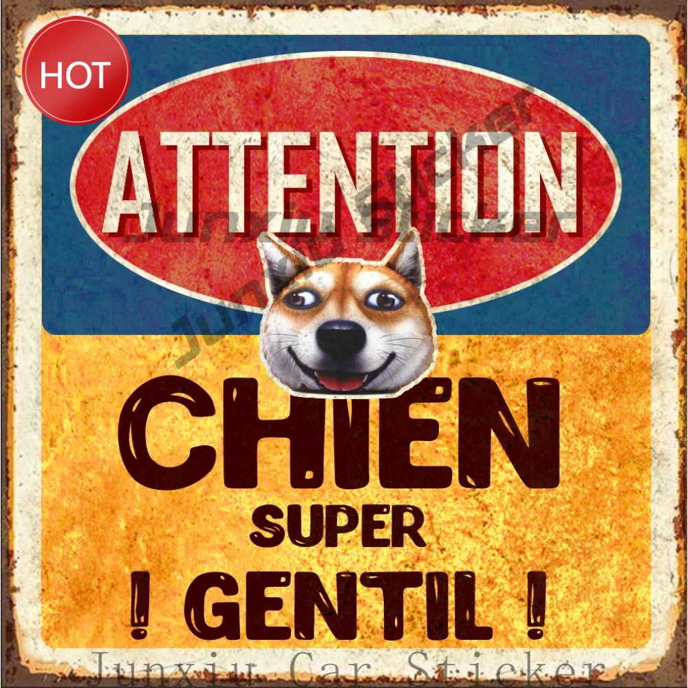 Vintage Attention Chien Super Gentil Sympa Vintage Autocollant Outdoor Sticker For Truck Window Travel Case Pvc Decal Vehicle