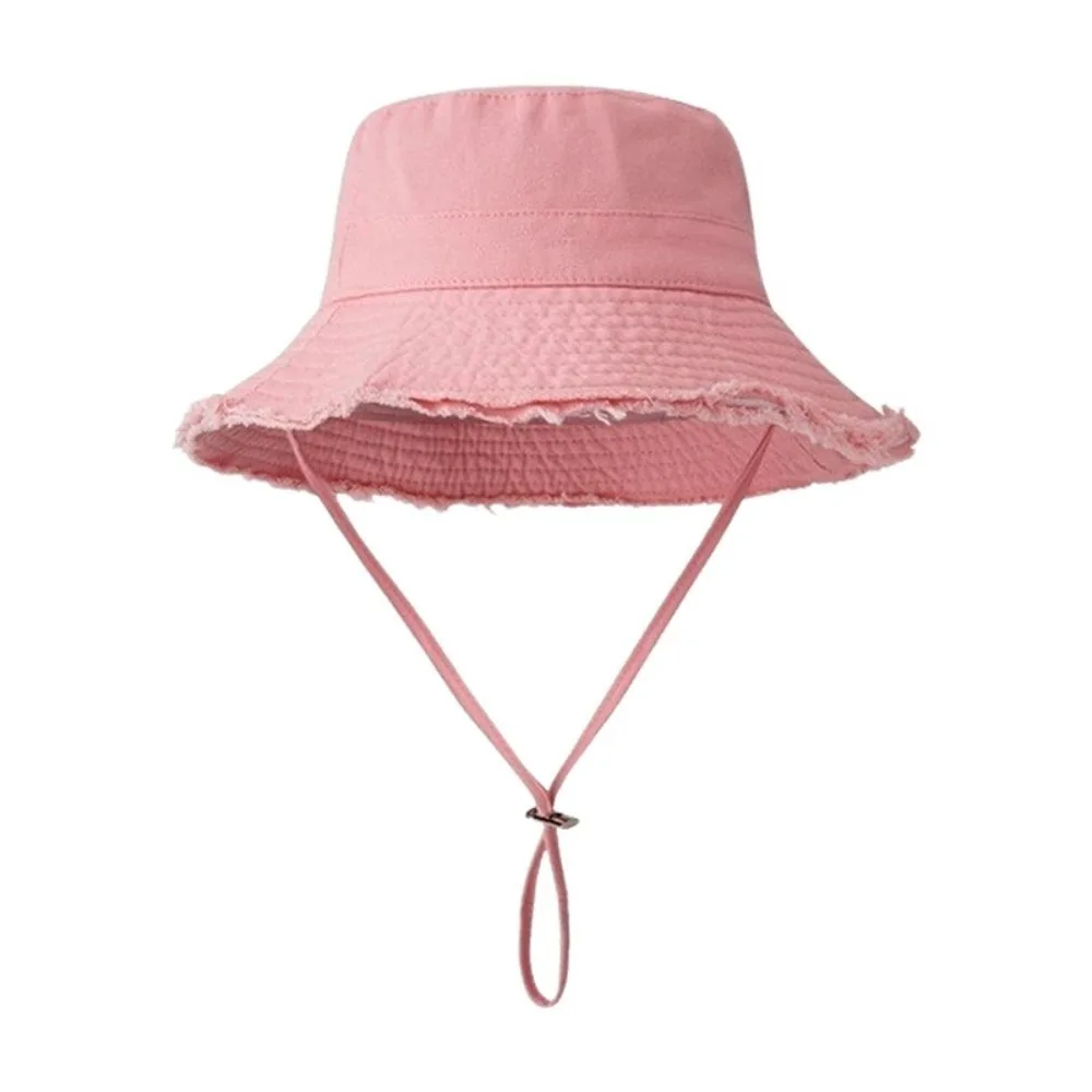 

Fashionable Hyun-Ah Style Bucket Hat Sun Resistant Fringed Summer Sunshade Hat Solid Color Adjustable Hiking Hat Four Seasons