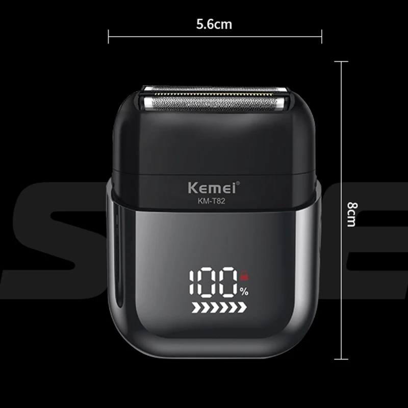 Kemei T82 ماكينة حلاقة كهربائية احترافية مقاومة للماء قابلة لإعادة الشحن للرجال شاشة ديجيتال أداة تهذيب اللحية ماكينة حلاقة صغيرة