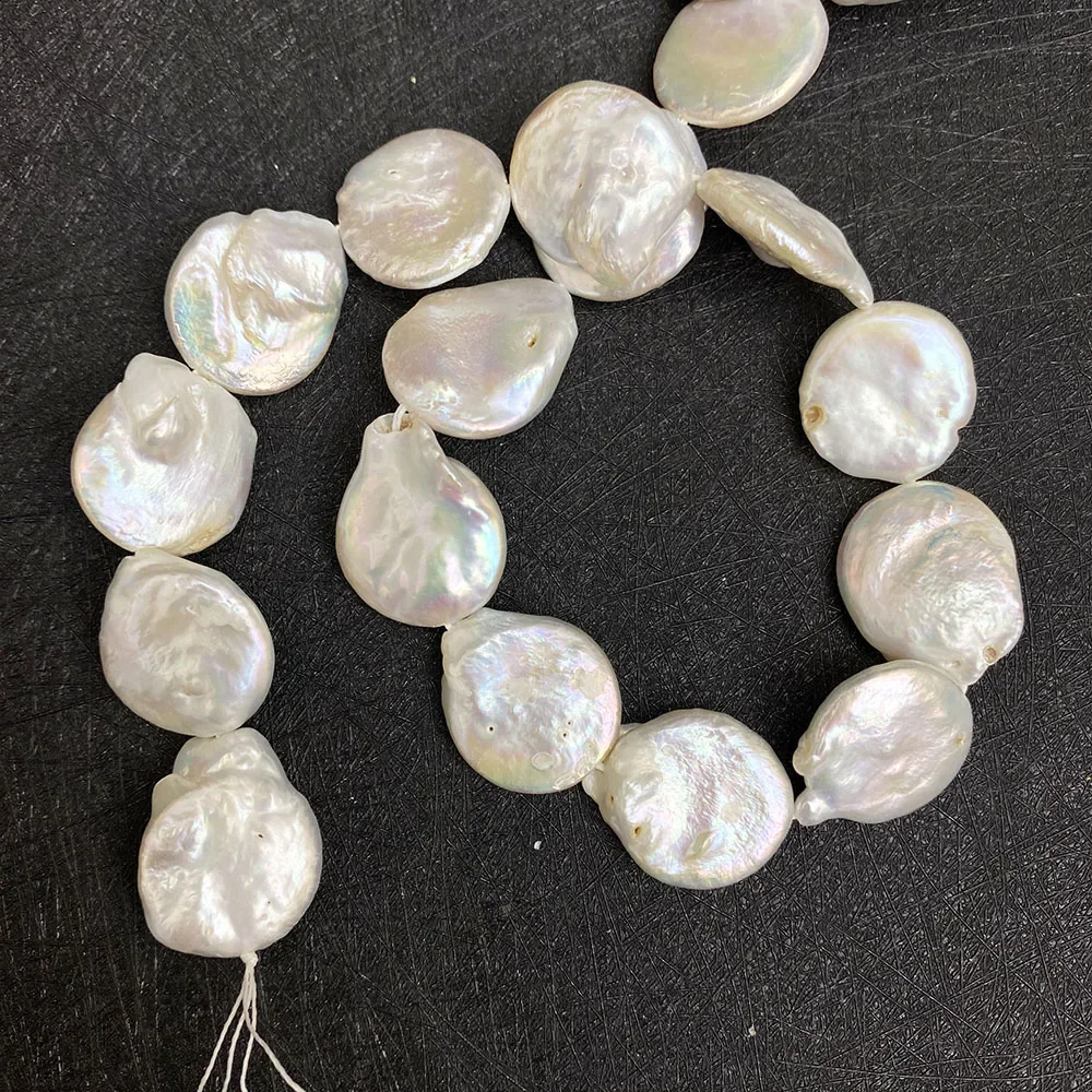 Natural Freshwater Pearl 17-18mm Button Shape Flat Round White Pearl for DIY Jewelry Making Fashion Necklace Bracelet Earrings