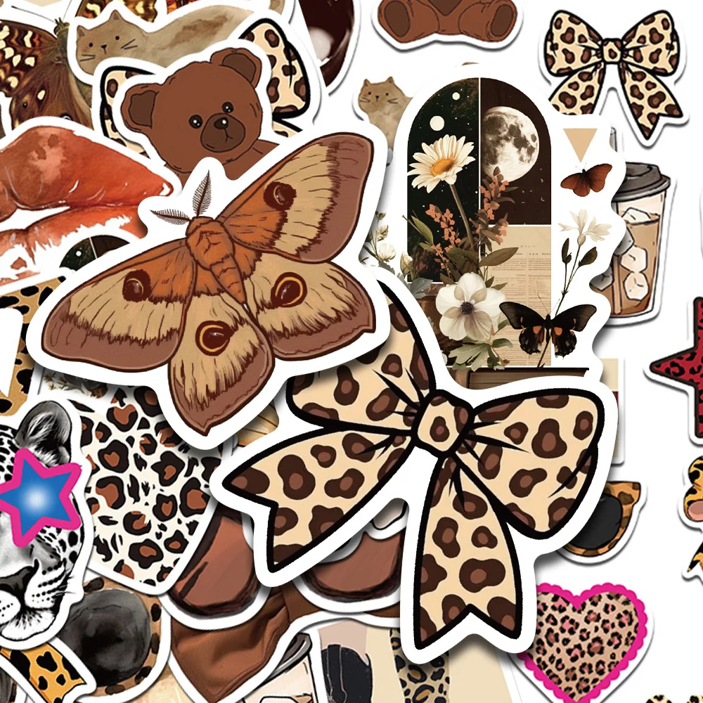 50 Stück Leopardenmuster Mädchen Aufkleber Aufkleber für Telefon Laptop Scrapbook Skateboard DIY Graffiti ästhetische Aufkleber kreative Geschenke