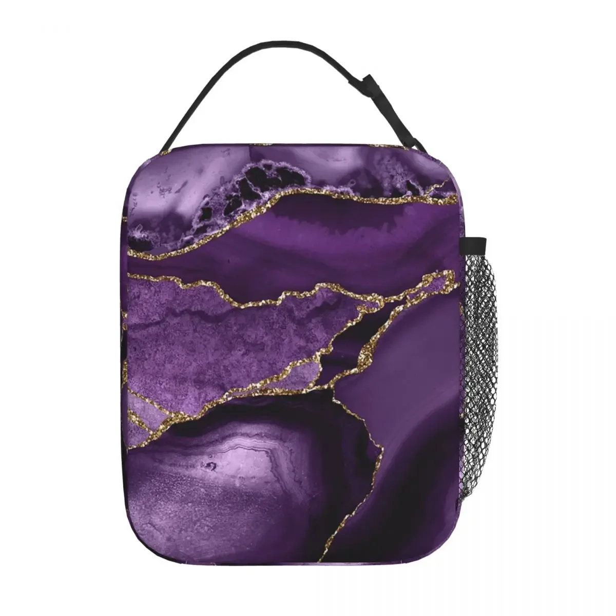 Purple Faux Marble Abstract Landscap Insulated Lunch Bag for Women Kids Leakproof Food Boxes Thermal Lunch Box Tote