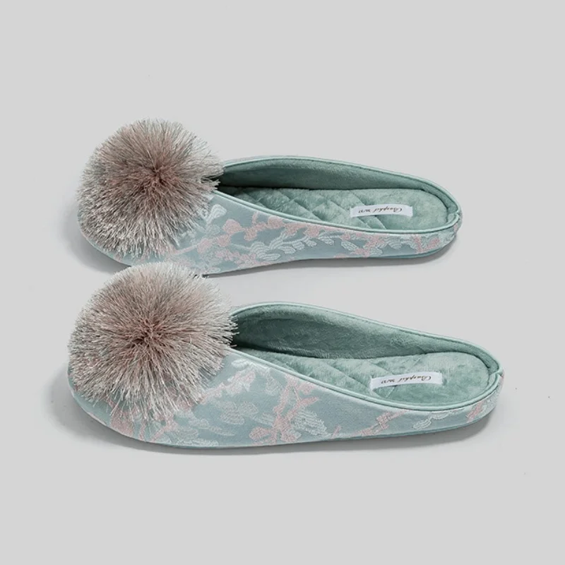 

Satin Tassel Home Slippers Women's Spring Autumn Indoor Anti-Slip Floor Slippers Floral Embroidery Home Comfortable...