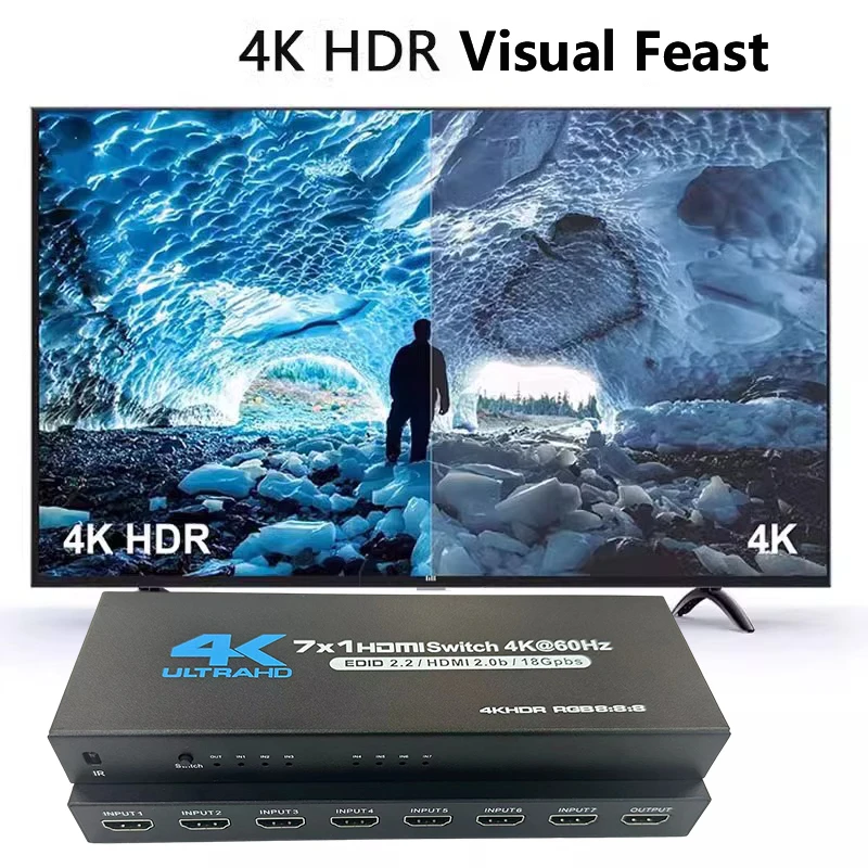 4K 60HZ HDMI Switch 7x1 4x1 3x1 HDMI 2.0 Switcher Audio Video Converter for PS3 PS4 XBOX DVD PC To TV HDTV Monitor or Projector