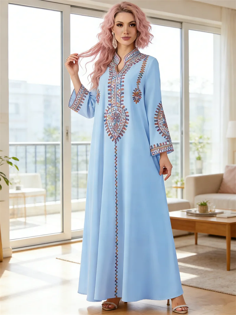 

Рамадан Дубай: Абайя с вышивкой, мусульманское женское макси-платье, джеллаба, кафтан, марокканское платье, исламская джалабия, кафтан, платья, кафтаны