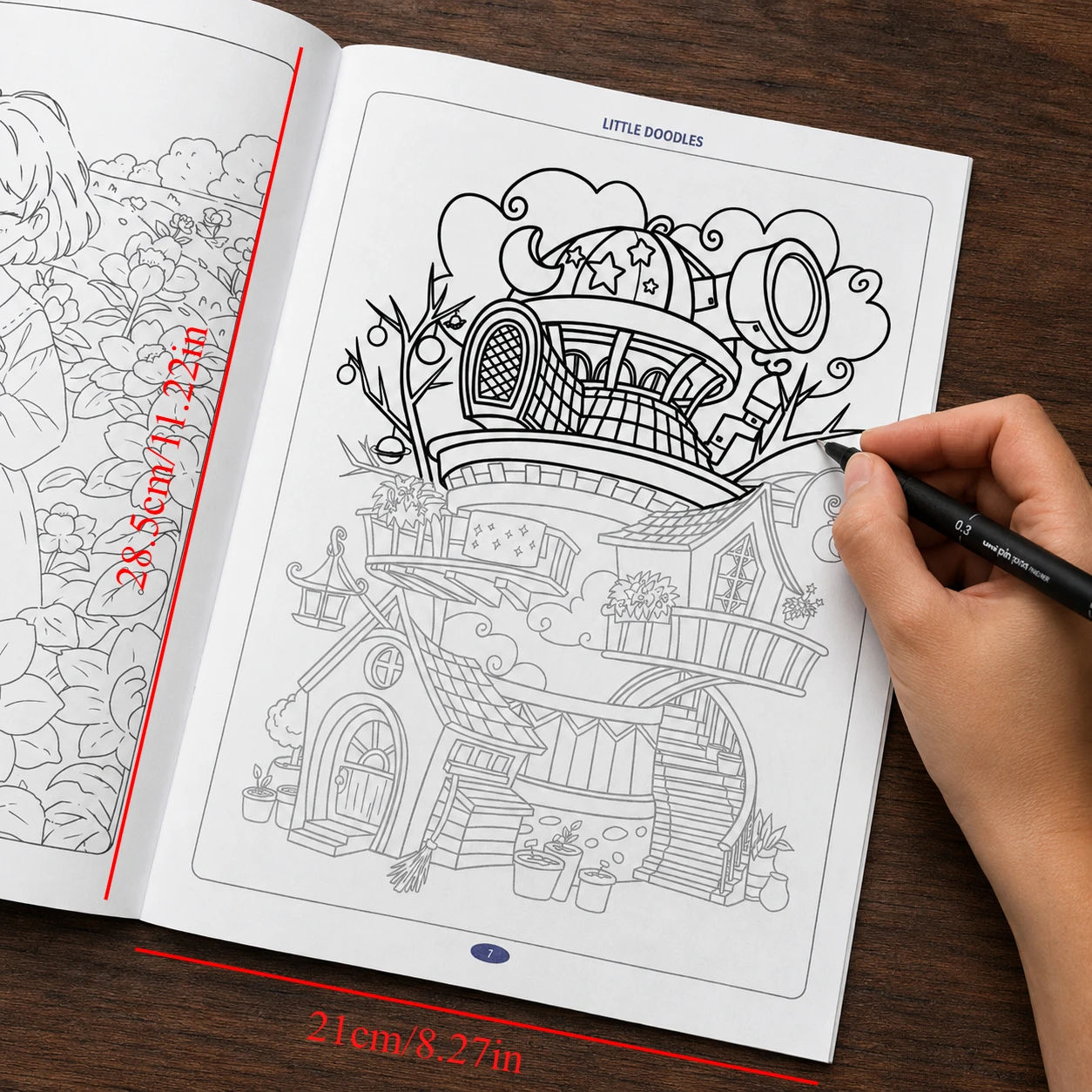 32 Pages Little Doodles Coloring Book for Adults, Sketch‑Trace‑Colour Workbook, Cute Monster Doodle Stress‑Relief Activity Book