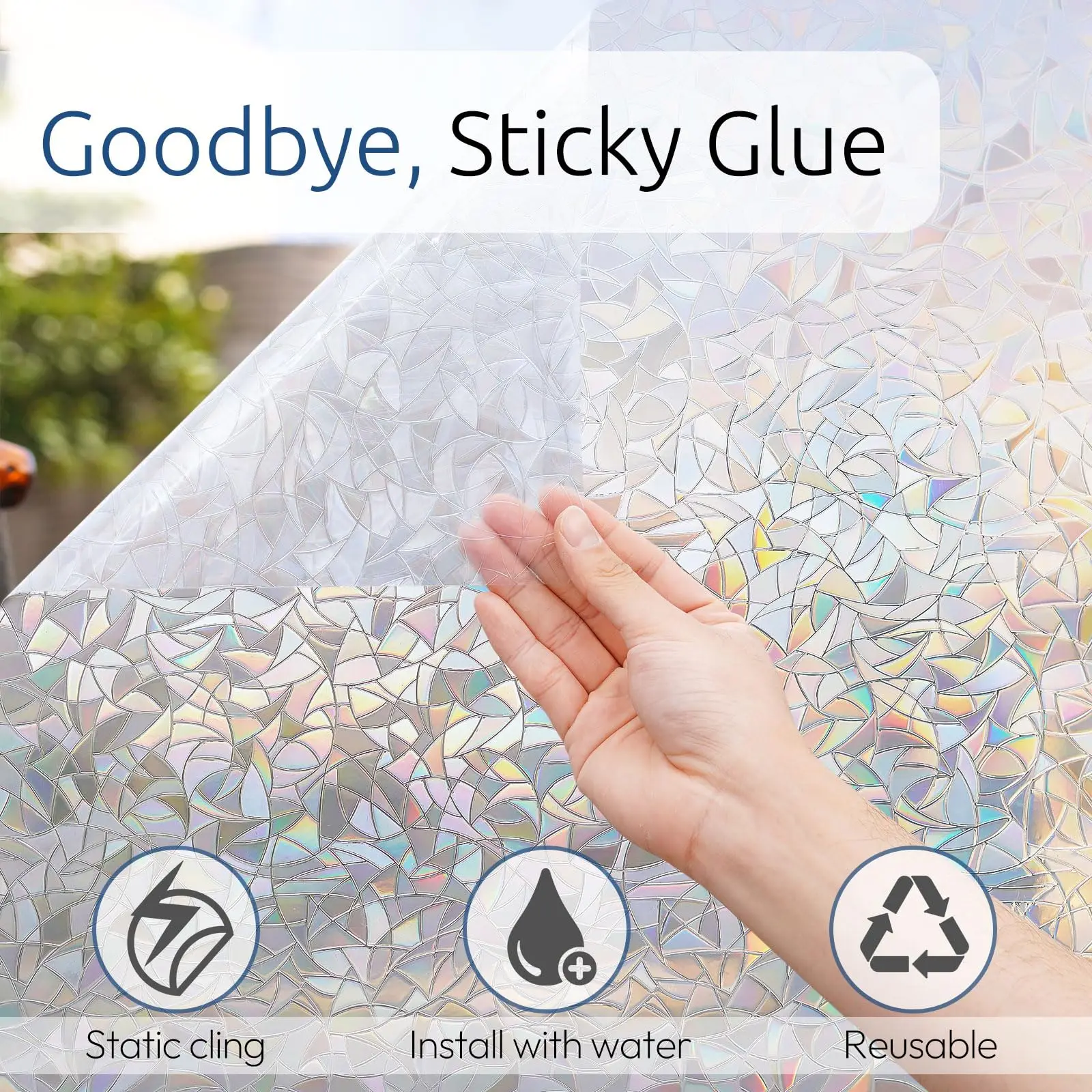 3D Rainbow Holographic Iridescent Privacy Window Film Static Cling No Glue UV Block Heat Control for Home Office Glass Door