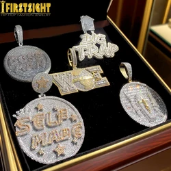 New Letter Self Made Pendant Necklace Iced Out Bling 5A Zircon CZ Heavy Chunky Round Badge Charm Men Fashion Hip Hop Jewelry