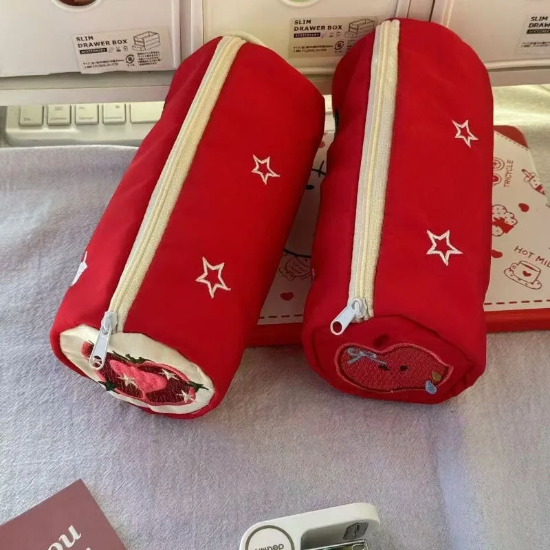 

Red Color Jacquard Pencil Case for Kids Girl Boy Fashion Apple Tomato Stationery Organizer Large Capacity Sweet Pencil Pouch