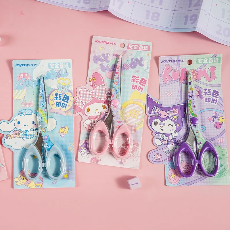 Tijeras de impresión Sanrio, 4/12 piezas, Kuromi Cinnamoroll Hello Kitty, herramienta hecha a mano para estudiantes, Papelería, Material Escolar y de oficina