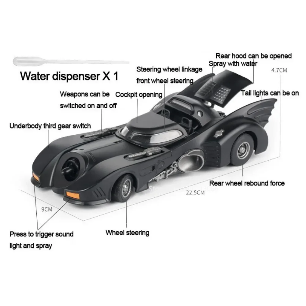 Modèle de voiture en alliage 1989-Batmobile pour garçons, jouet de simulation en métal moulé sous pression, modèle de véhicule avec son léger, super