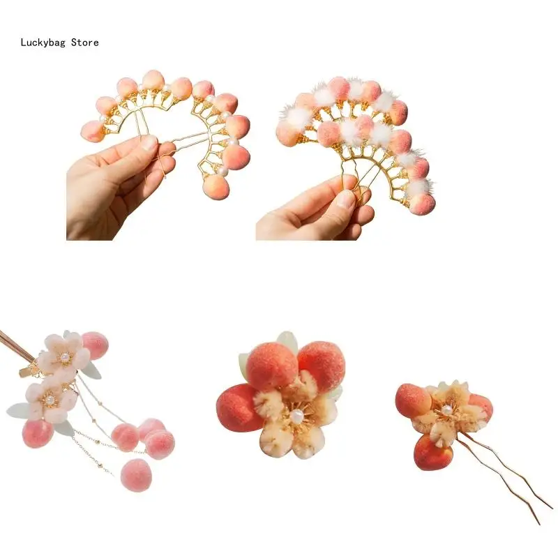 Pearl Flower Hair Sticks Peach Hair Pins with Tassel Chinese Hair Chopsticks Twist Hair Jewelry Hair Styling Pins