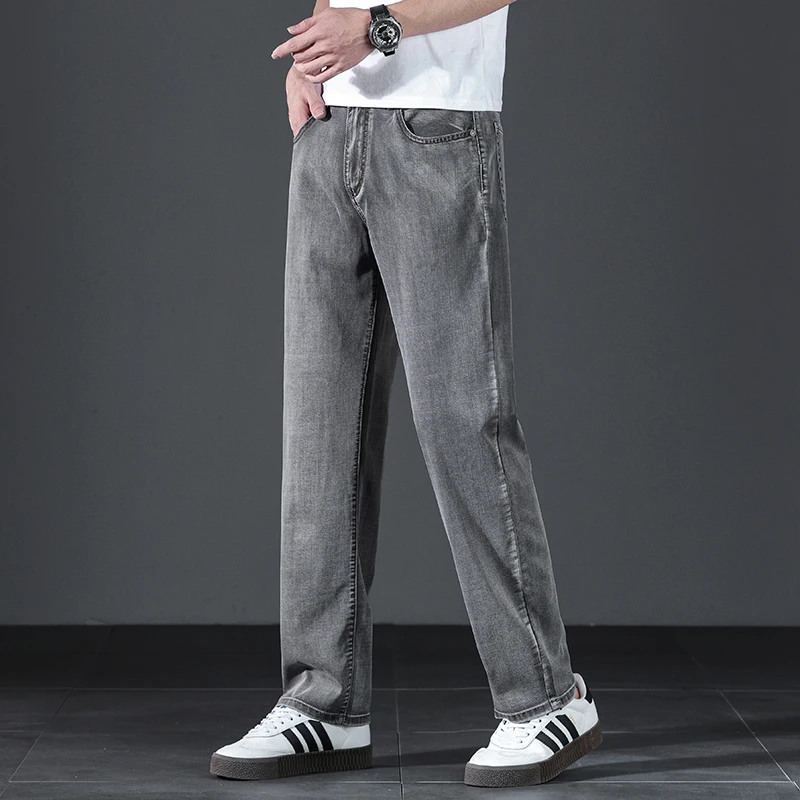High Quality Vintage Style Men's Lyocell Summer Jeans High Waist Loose Straight Stretch Business Thin Casual Trousers Male - view 5
