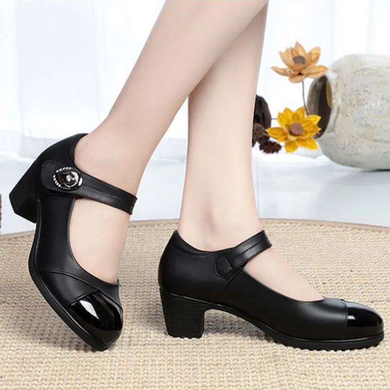 Zapatos de mujer a la moda con punta redonda y hebilla, zapatos de tacón alto para mujer, zapatos de tacón ligeros y cómodos para oficina y carrera z401