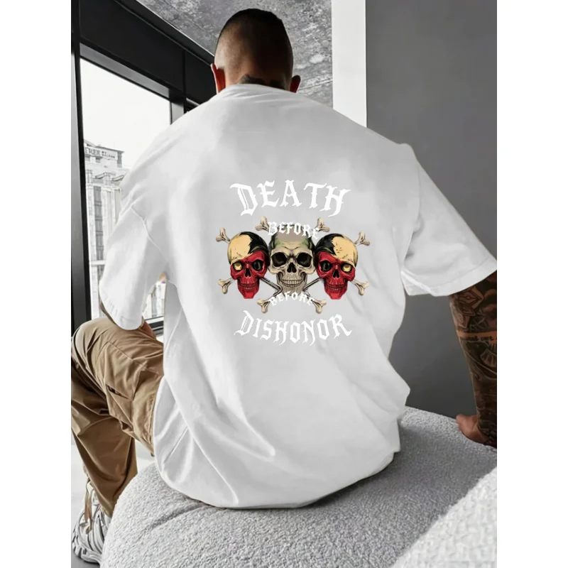 تي شيرت رجالي Black Death Before Dishonor Skulls نمط مطبوع قطن عالي الجودة 180 جرام #2