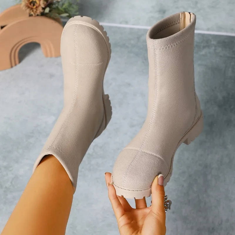 الجلد المدبوغ الخلفي البريدي المضادة للانزلاق مقاومة للاهتراء كتلة كعب أحذية واحدة الخريف جديد جولة تو الخلفي البريدي لينة وحيد الجوارب