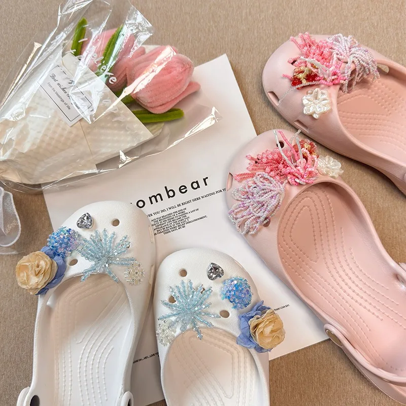 Clog Shoe Charms Removable Crystal Pearl Flower Handmade Decorations Elegant Comfortable for Women Casual Daily Collection