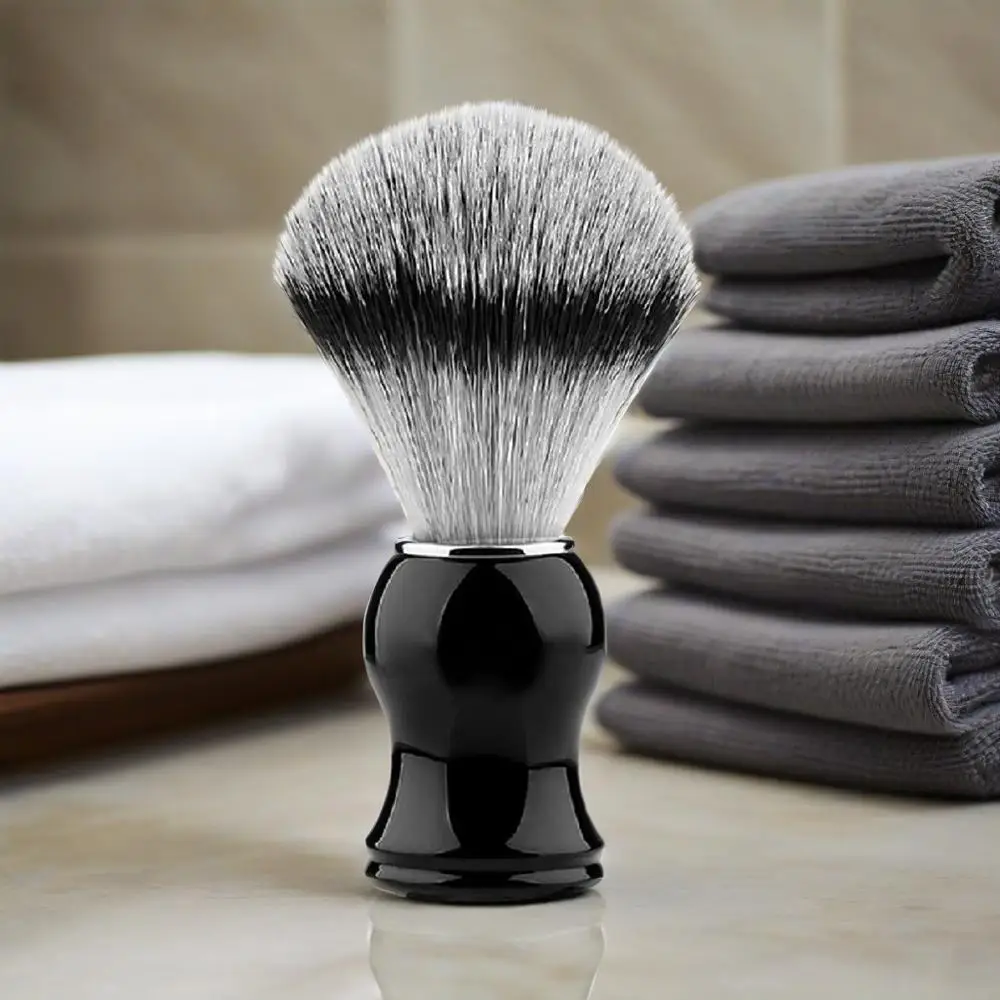 

Men's Synthetic Badger Shaving Brush – Black Resin Handle,White Nylon Bristles,Travel Shaving Brush for Wet Shave & Cream/Lather