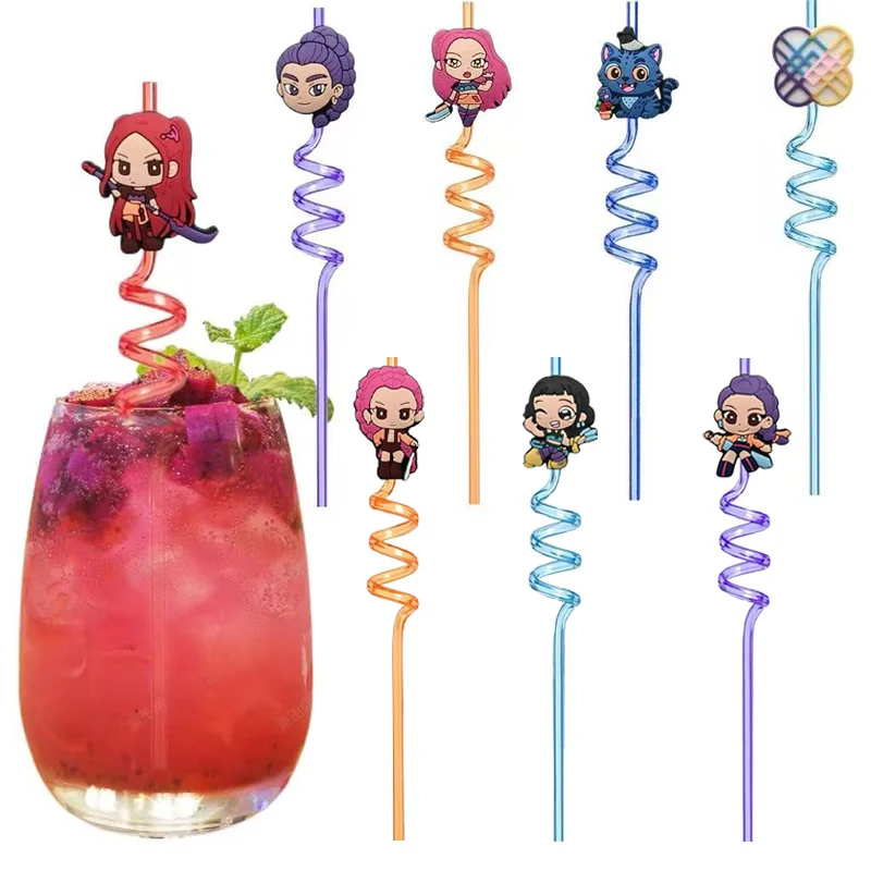 Kpop chasseurs de démons paille décoration d'anniversaire K pop HUNTRX Rumi Mira Zoey boisson réutilisable paille fournitures de fête Huntrix Saja Boy k-pop