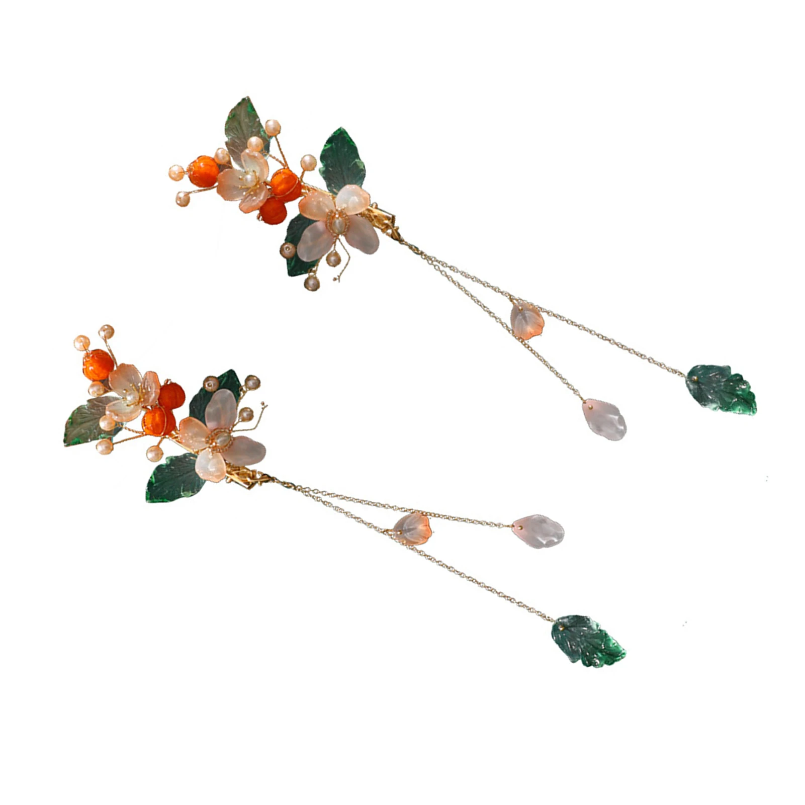 Handmade Hanfu Side Hair Clips Set Vintage Glaze Flowers Hair Weaving Jewelry for Gown Dress Hairstyle Making Tools FS99